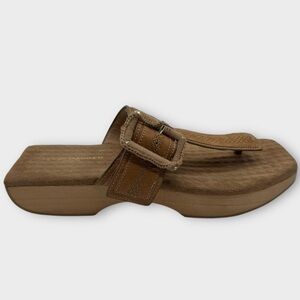 Anthropologie Kelsi Dagger Brooklyn Tan Square Flip Flop Sandals Wooden Size 7.5